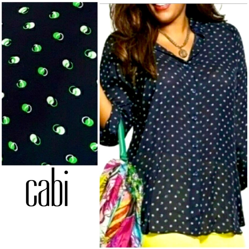 CAbi Martini Blouse Style 5019 Navy Blue Long Sleeve Button Lightweight top S